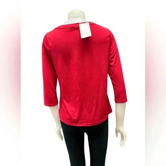 Notations NWT Blouse Red Gold Grommet Stretch Size PM - Picture 3 of 10